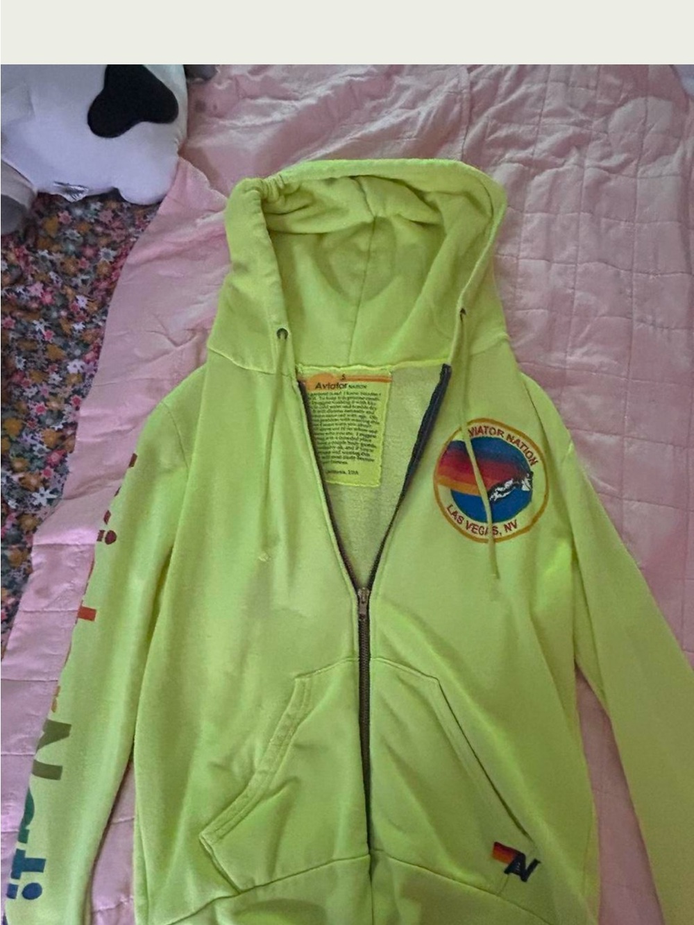 Aviator Nation Kids Neon Yellow Full-Zip Hoodie with Patch